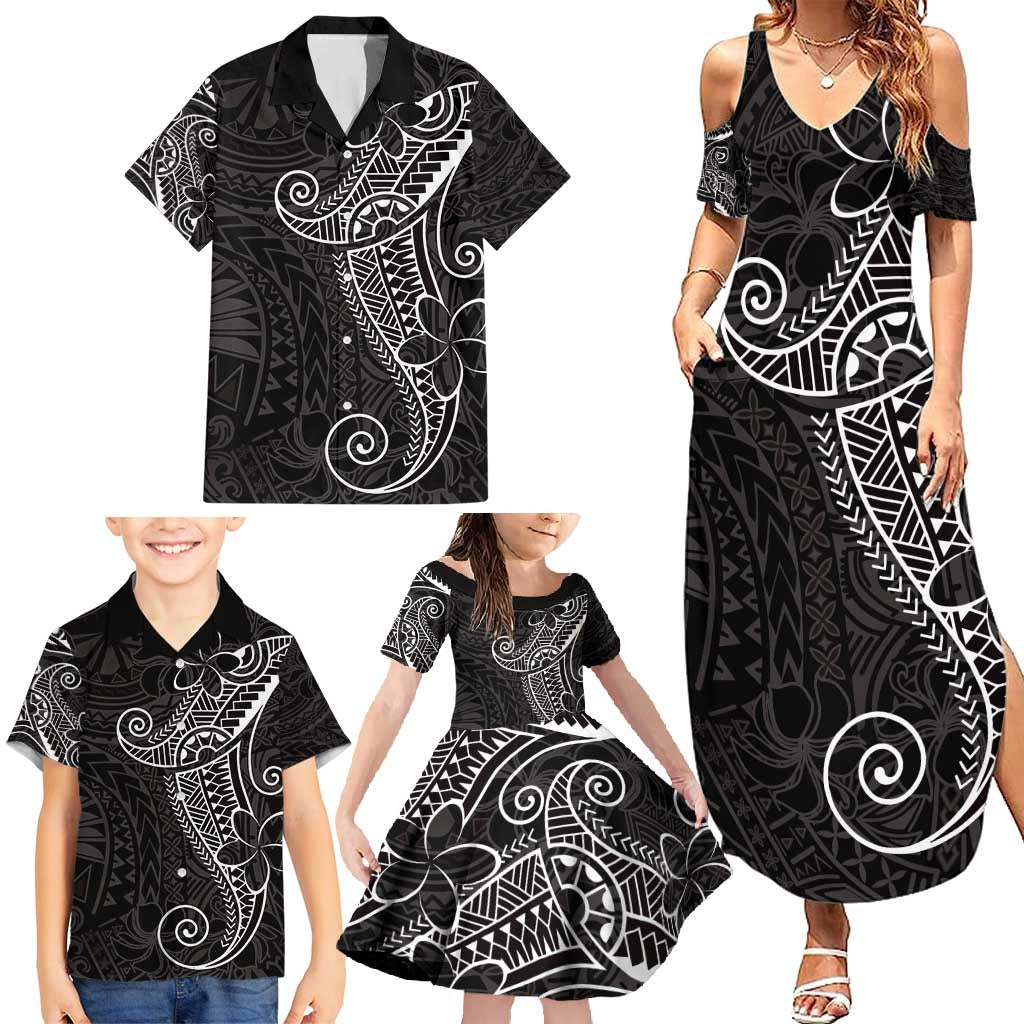 Black White Polynesian Tribal Family Matching Summer Maxi Dress and Hawaiian Shirt LT9 - Polynesian Pride