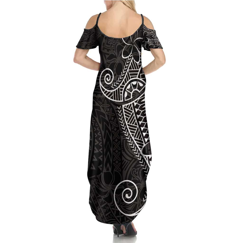 Black White Polynesian Tribal Family Matching Summer Maxi Dress and Hawaiian Shirt LT9 - Polynesian Pride
