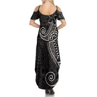 Black White Polynesian Tribal Family Matching Summer Maxi Dress and Hawaiian Shirt LT9 - Polynesian Pride