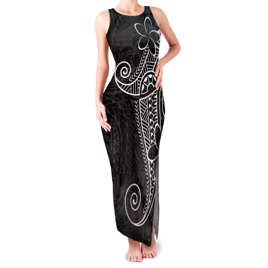 Black White Polynesian Tribal Family Matching Tank Maxi Dress and Hawaiian Shirt LT9 Mom's Dress White - Polynesian Pride