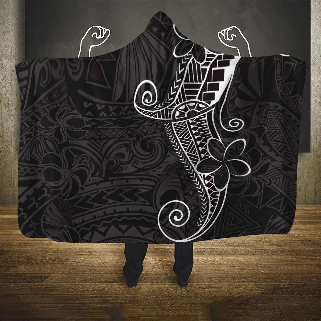 Black White Polynesian Tribal Hooded Blanket - Polynesian Pride
