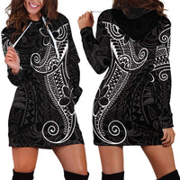 Black White Polynesian Tribal Hoodie Dress - Polynesian Pride
