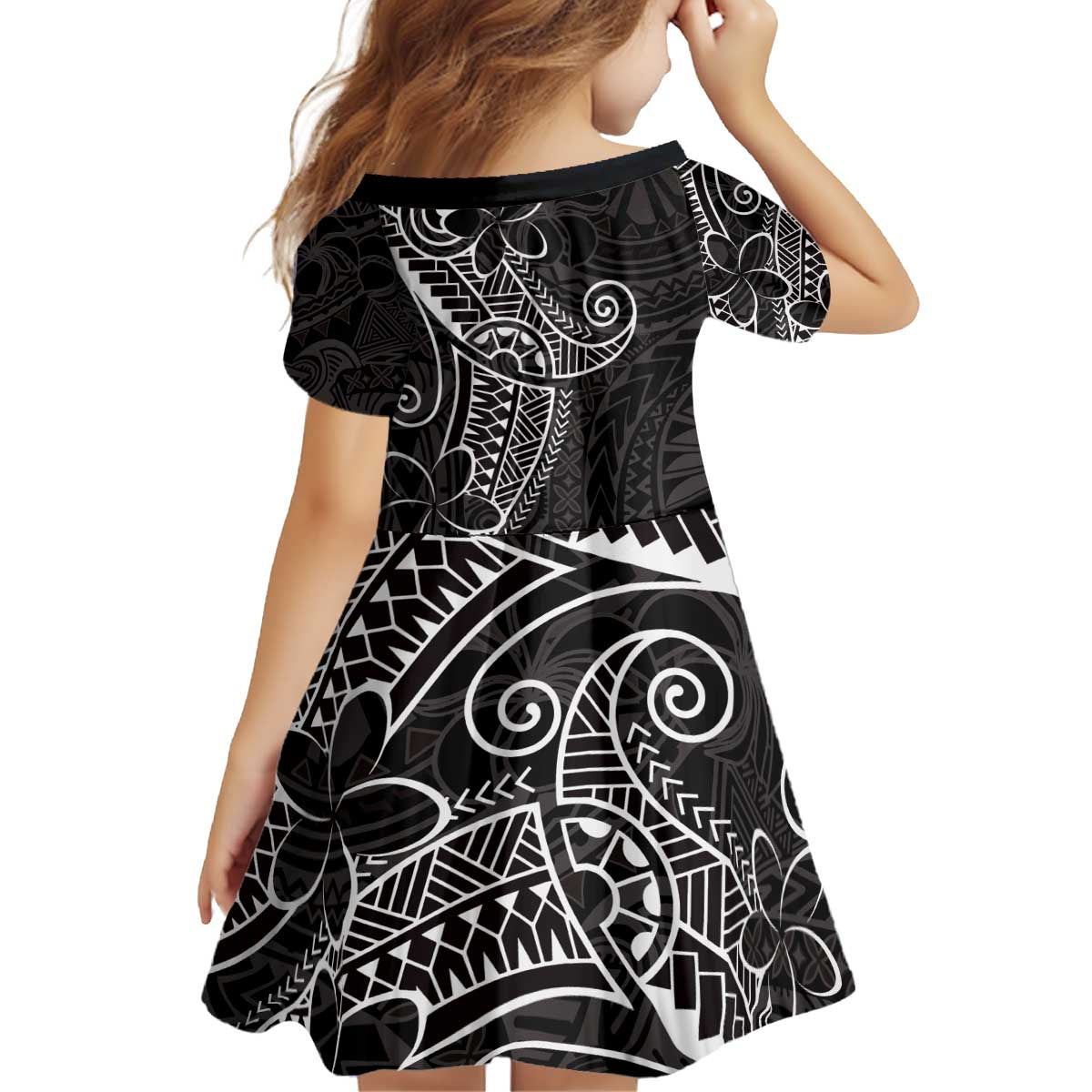 Black White Polynesian Tribal Kid Short Sleeve Dress - Polynesian Pride