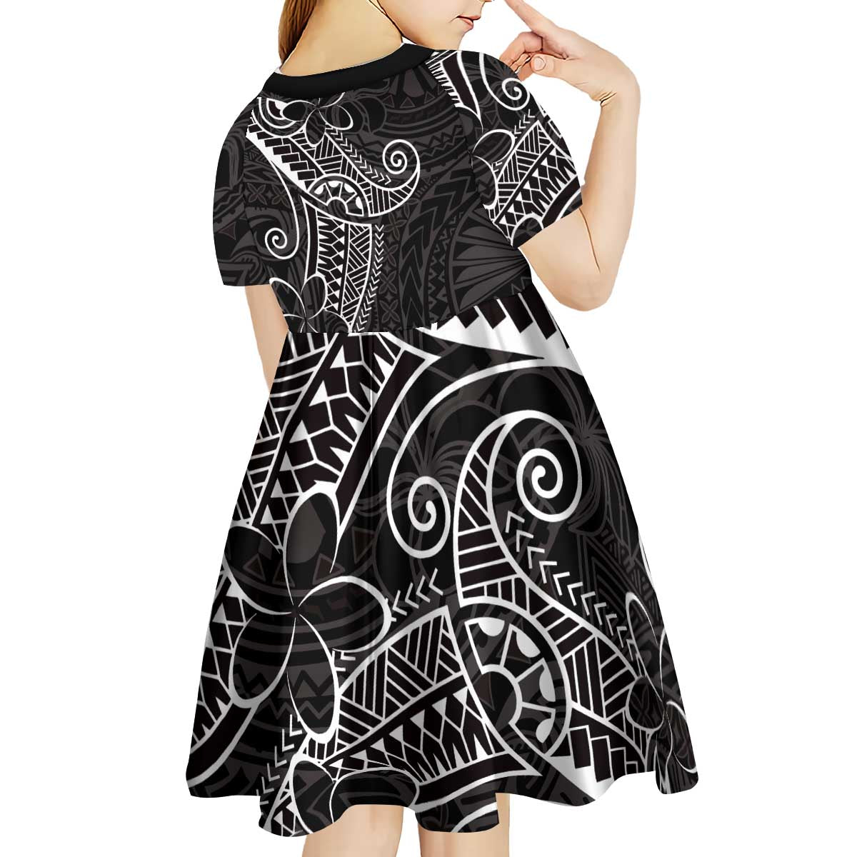 Black White Polynesian Tribal Kid Short Sleeve Dress - Polynesian Pride