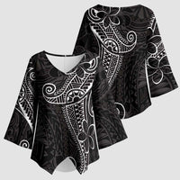 Black White Polynesian Tribal Kimono Sleeve Blouse - Polynesian Pride