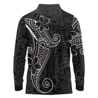 Black White Polynesian Tribal Long Sleeve Polo Shirt LT9 - Polynesian Pride