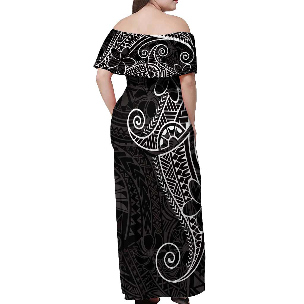 Black White Polynesian Tribal Off Shoulder Maxi Dress - Polynesian Pride