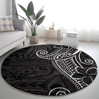 Black White Polynesian Tribal Round Carpet - Polynesian Pride