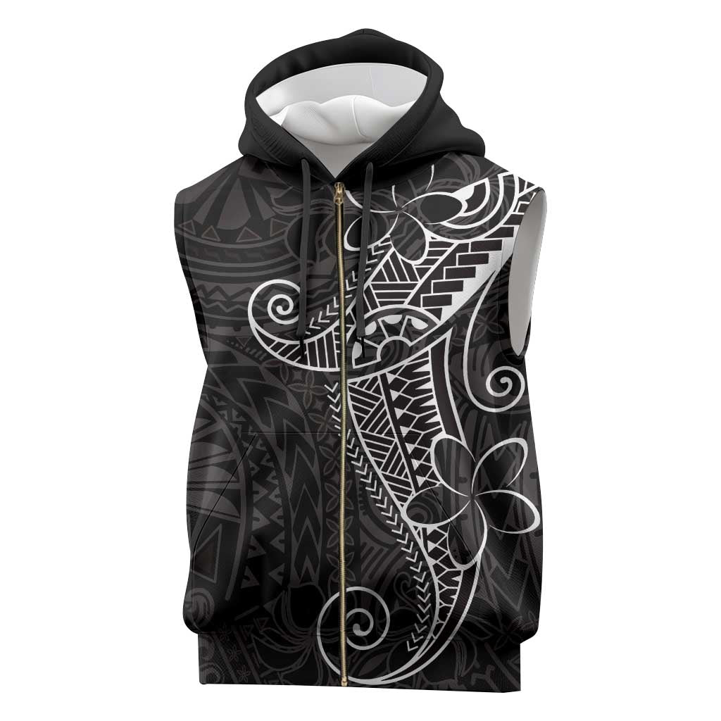 Black White Polynesian Tribal Sleeveless Zip Hoodie - Polynesian Pride