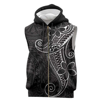 Black White Polynesian Tribal Sleeveless Zip Hoodie - Polynesian Pride
