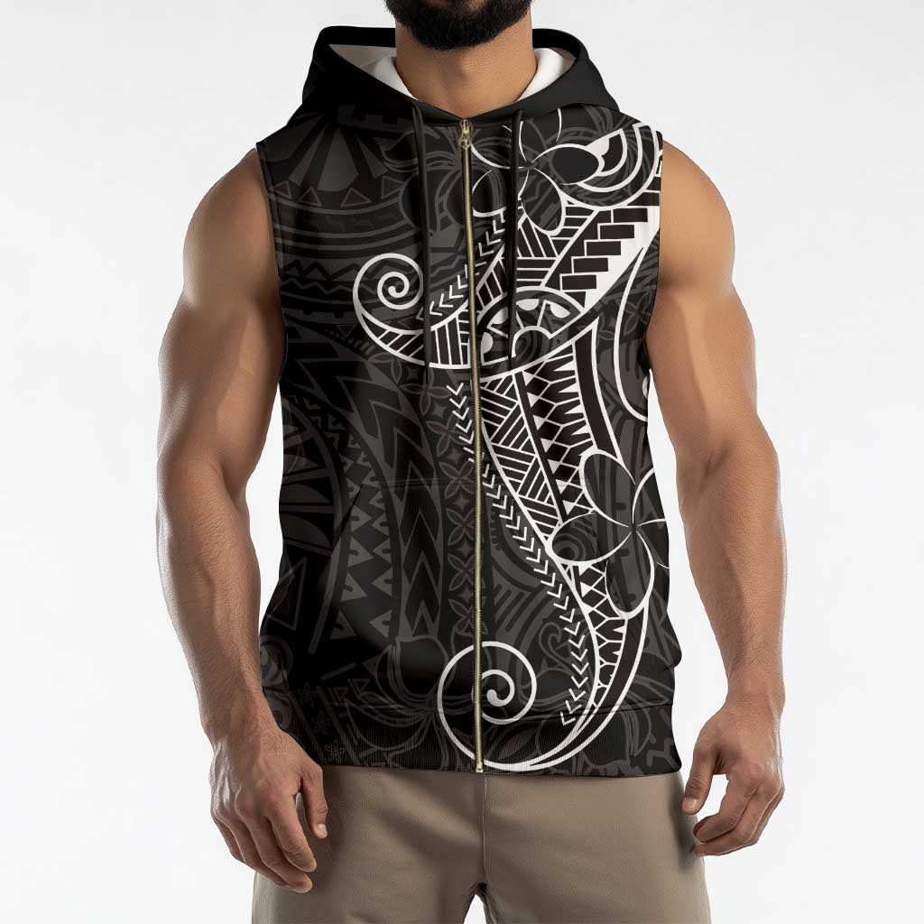 Black White Polynesian Tribal Sleeveless Zip Hoodie - Polynesian Pride