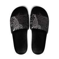 Black White Polynesian Tribal Slide Sandals LT9 White - Polynesian Pride