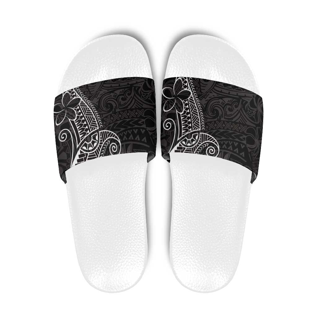 Black White Polynesian Tribal Slide Sandals LT9 White - Polynesian Pride