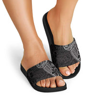Black White Polynesian Tribal Slide Sandals LT9 - Polynesian Pride