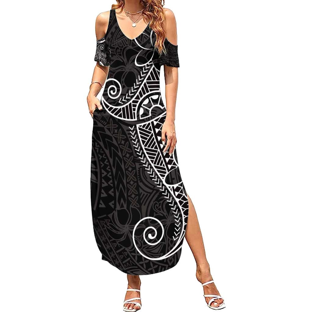 Black White Polynesian Tribal Summer Maxi Dress - Polynesian Pride