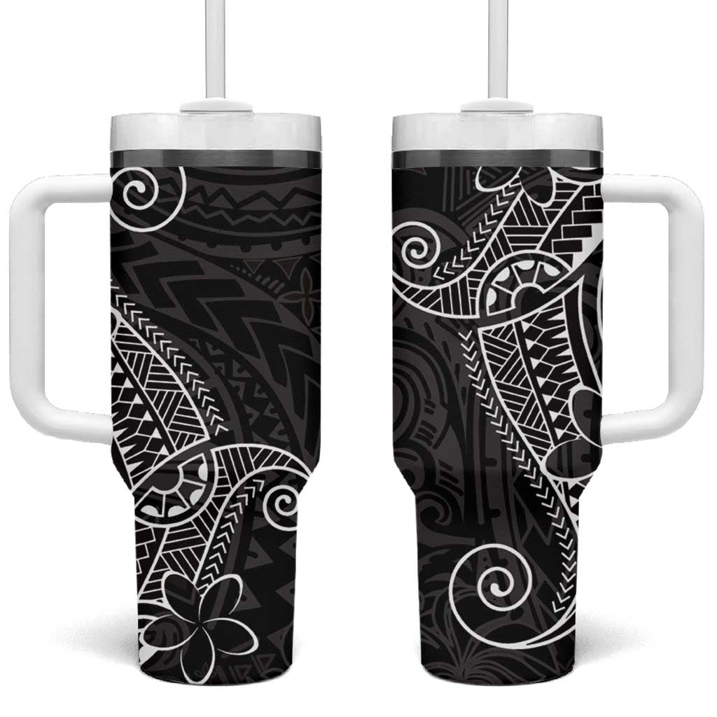 Black White Polynesian Tribal Tumbler With Handle LT9 One Size: 40 oz White - Polynesian Pride