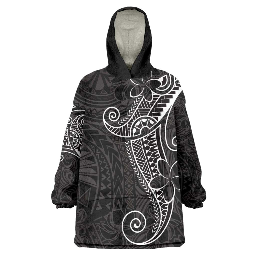 Black White Polynesian Tribal Wearable Blanket Hoodie - Polynesian Pride