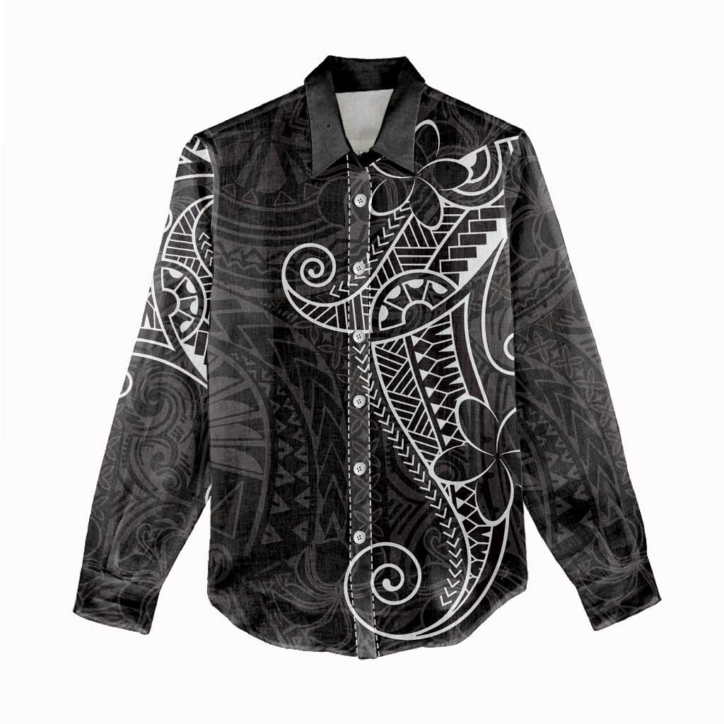 Black White Polynesian Tribal Women Casual Shirt - Polynesian Pride