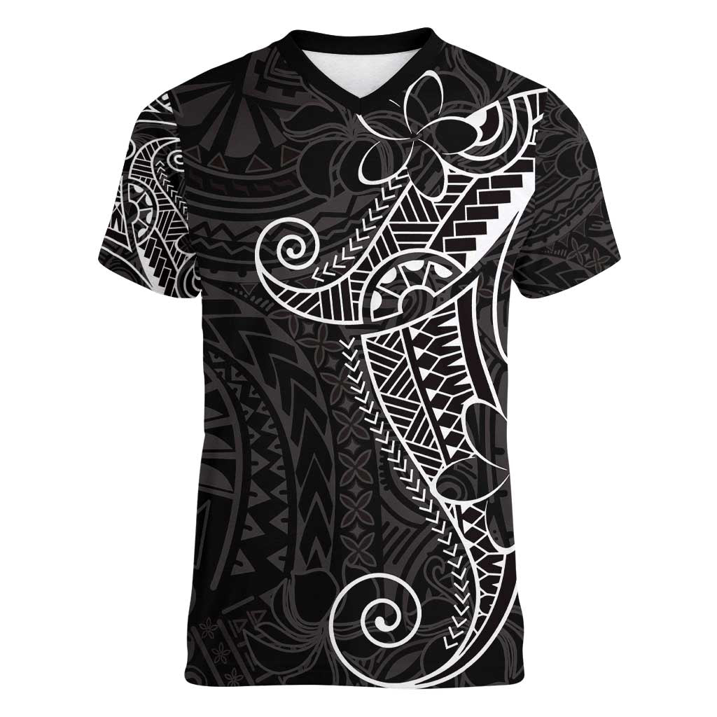 Black White Polynesian Tribal Women V-Neck T-Shirt LT9 Female White - Polynesian Pride