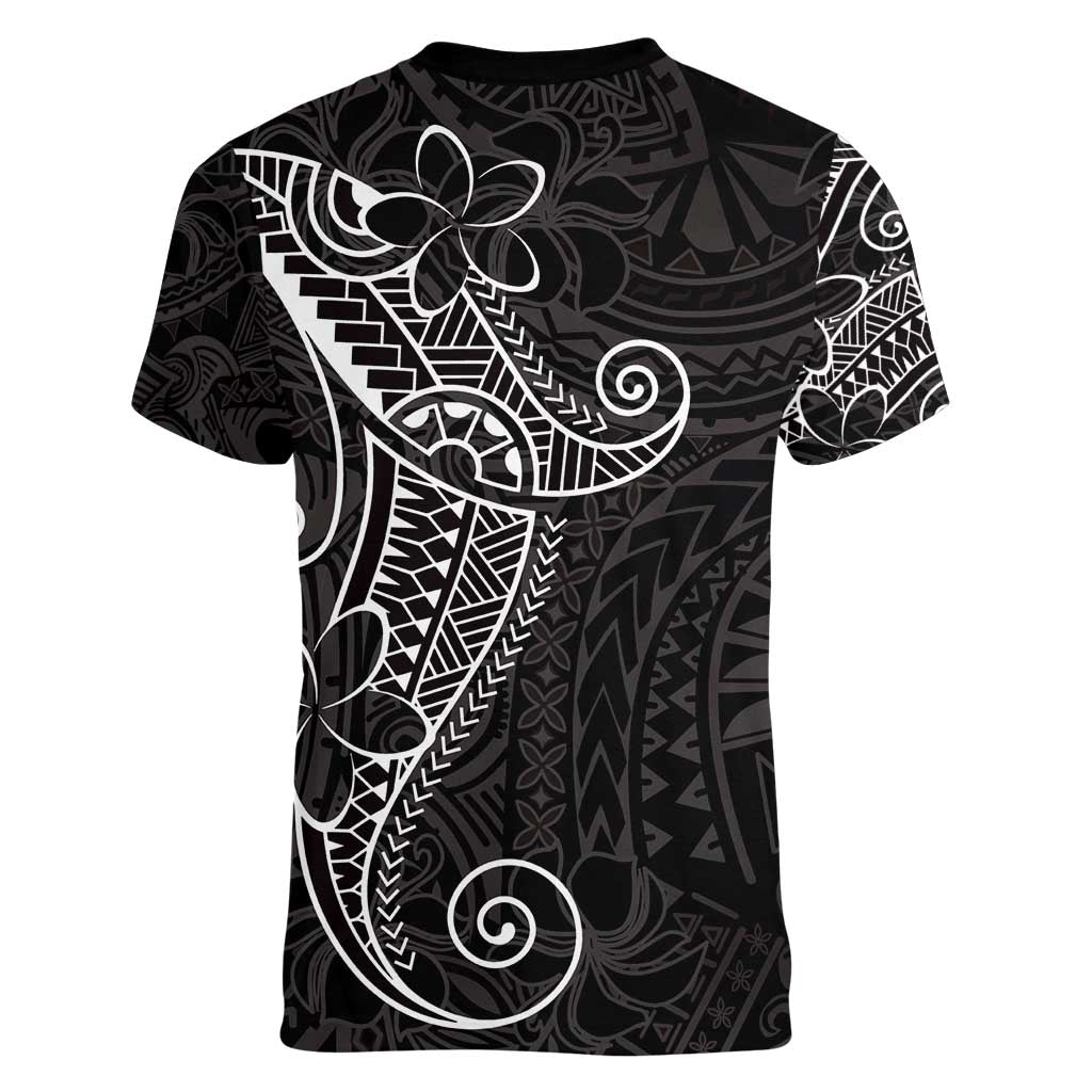 Black White Polynesian Tribal Women V-Neck T-Shirt LT9 - Polynesian Pride