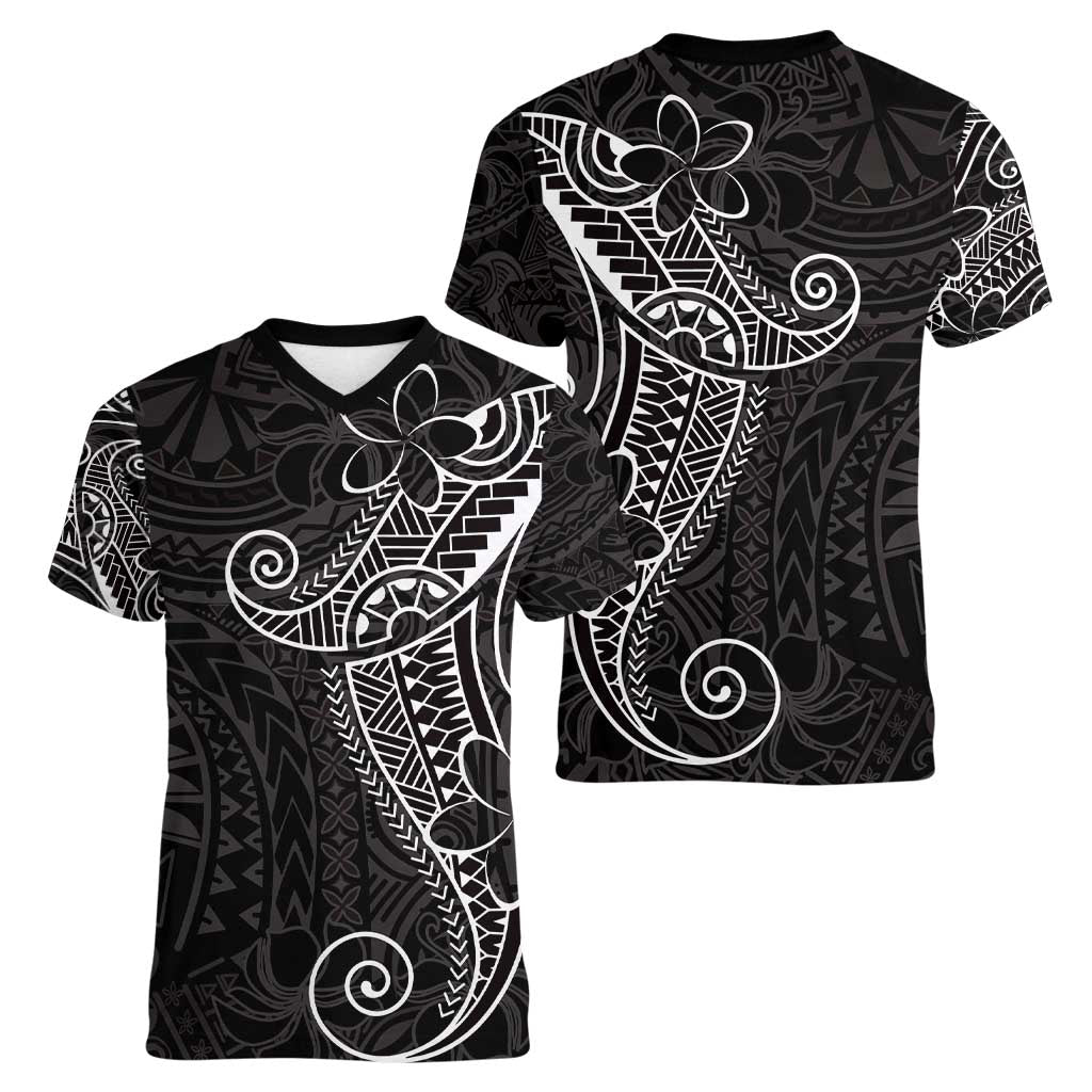 Black White Polynesian Tribal Women V-Neck T-Shirt LT9 - Polynesian Pride