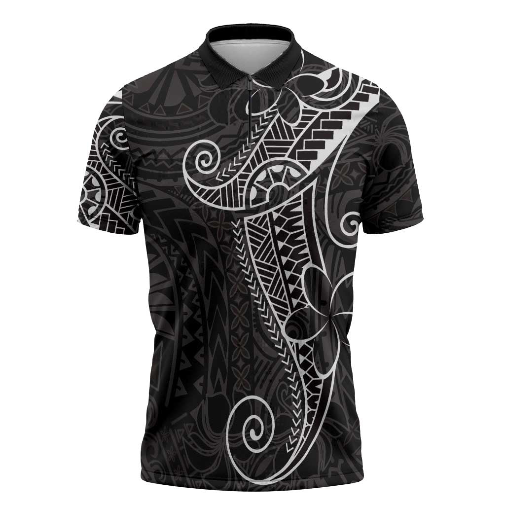 Black White Polynesian Tribal Zipper Polo Shirt LT9 White - Polynesian Pride