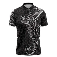 Black White Polynesian Tribal Zipper Polo Shirt LT9 White - Polynesian Pride