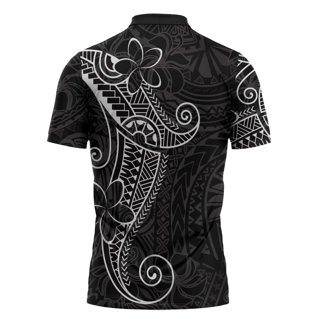 Black White Polynesian Tribal Zipper Polo Shirt LT9 - Polynesian Pride