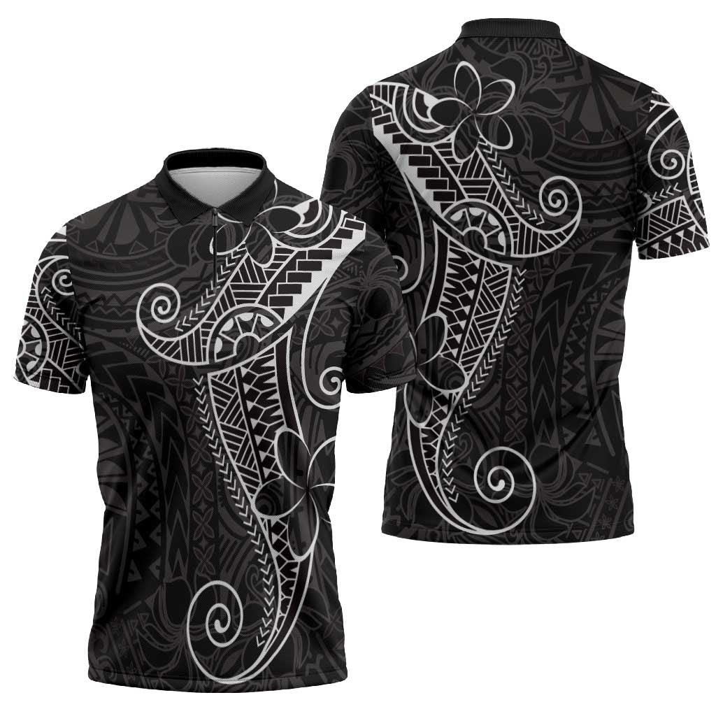 Black White Polynesian Tribal Zipper Polo Shirt LT9 - Polynesian Pride