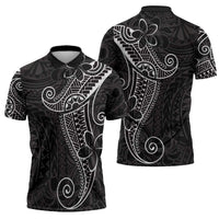 Black White Polynesian Tribal Zipper Polo Shirt LT9 - Polynesian Pride