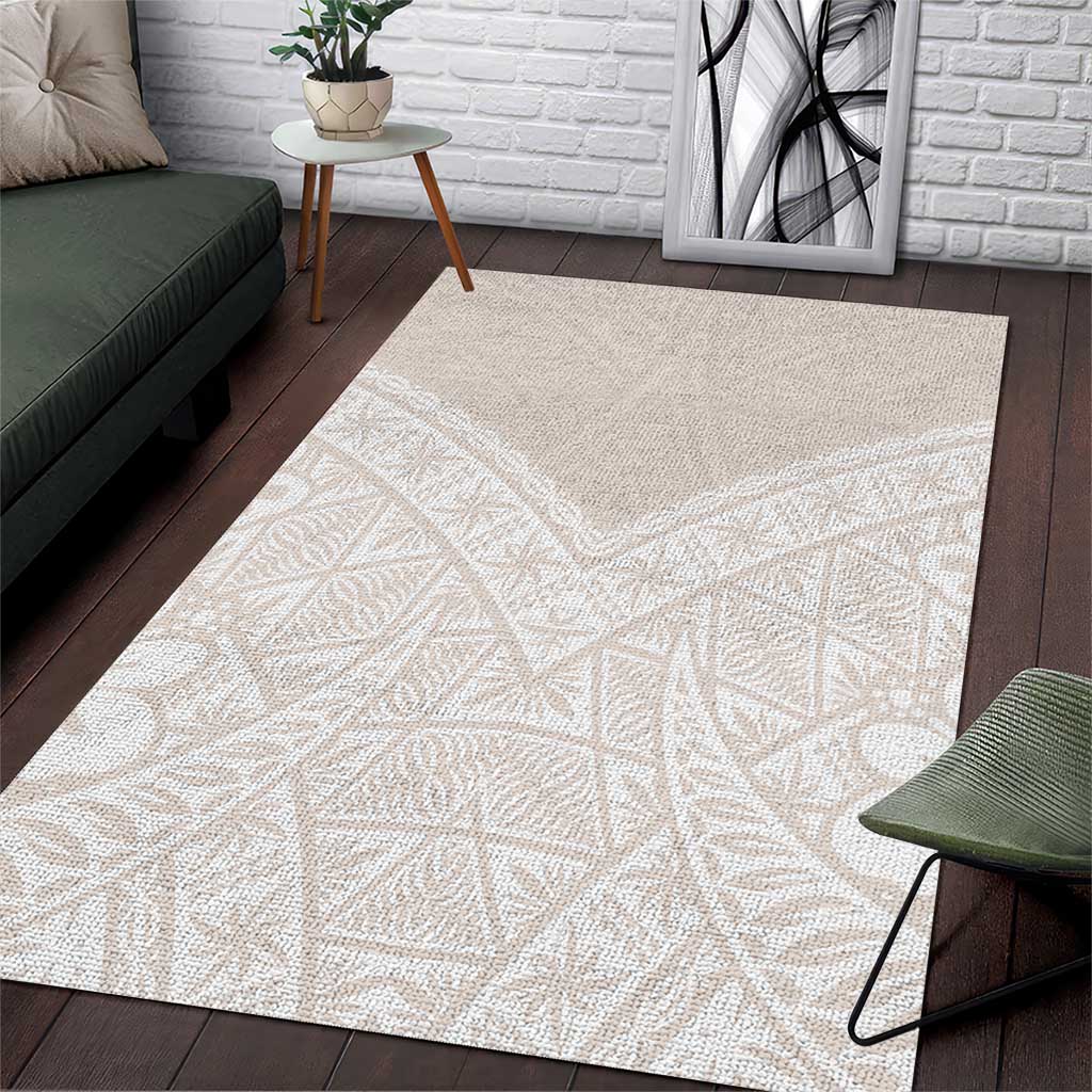Lotu Tamaiti Tongan Polynesian Art Pattern Area Rug Traditional Tribal Motifs LT9 White - Polynesian Pride