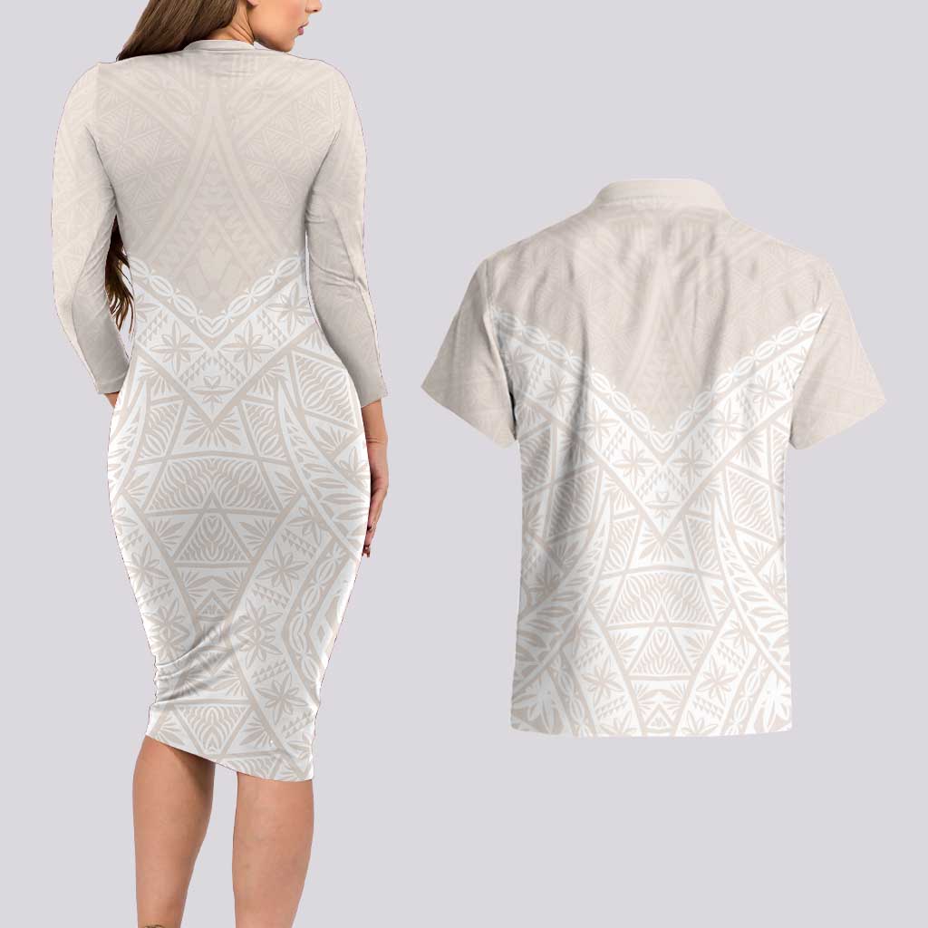 Lotu Tamaiti Tongan Polynesian Art Pattern Couples Matching Long Sleeve Bodycon Dress and Hawaiian Shirt Traditional Tribal Motifs - Polynesian Pride