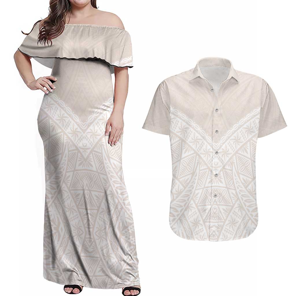 Lotu Tamaiti Tongan Polynesian Art Pattern Couples Matching Off Shoulder Maxi Dress and Hawaiian Shirt Traditional Tribal Motifs - Polynesian Pride