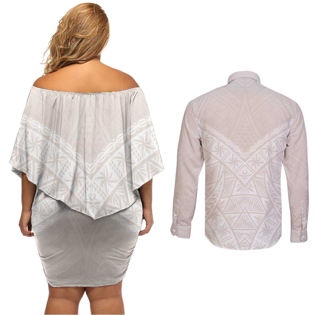 Lotu Tamaiti Tongan Polynesian Art Pattern Couples Matching Off Shoulder Short Dress and Long Sleeve Button Shirt Traditional Tribal Motifs - Polynesian Pride