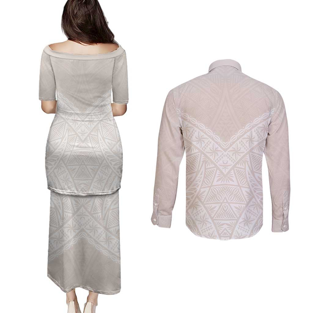 Lotu Tamaiti Tongan Polynesian Art Pattern Couples Matching Puletasi and Long Sleeve Button Shirt Traditional Tribal Motifs - Polynesian Pride