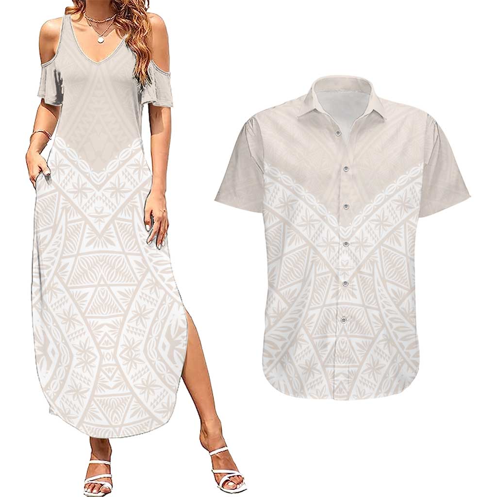 Lotu Tamaiti Tongan Polynesian Art Pattern Couples Matching Summer Maxi Dress and Hawaiian Shirt Traditional Tribal Motifs - Polynesian Pride