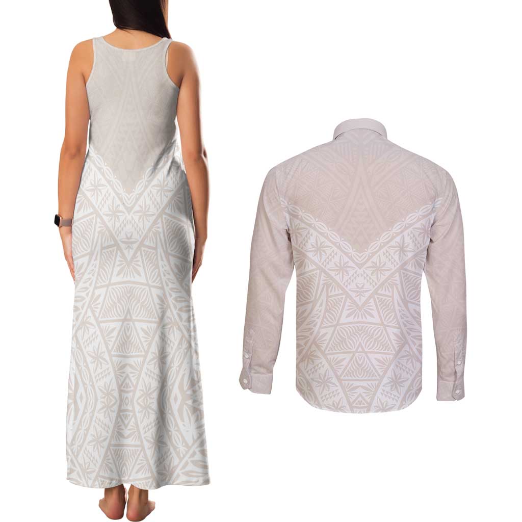 Lotu Tamaiti Tongan Polynesian Art Pattern Couples Matching Tank Maxi Dress and Long Sleeve Button Shirt Traditional Tribal Motifs - Polynesian Pride