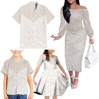 Lotu Tamaiti Tongan Polynesian Art Pattern Family Matching Off The Shoulder Long Sleeve Dress and Hawaiian Shirt Traditional Tribal Motifs - Polynesian Pride