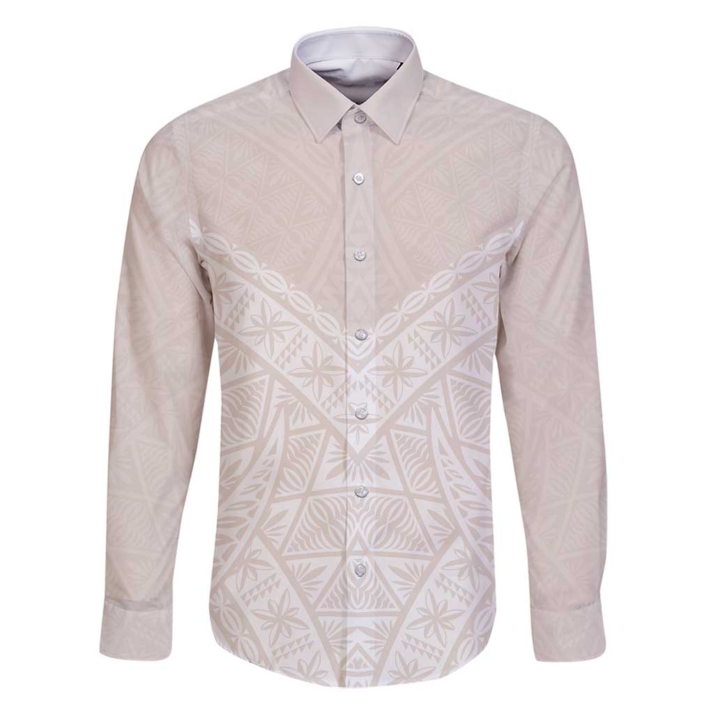 Lotu Tamaiti Tongan Polynesian Art Pattern Family Matching Off Shoulder Maxi Dress and Hawaiian Shirt Traditional Tribal Motifs LT9 Dad's Shirt - Long Sleeve White - Polynesian Pride