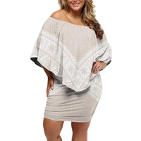 Lotu Tamaiti Tongan Polynesian Art Pattern Off Shoulder Short Dress Traditional Tribal Motifs LT9 Women White - Polynesian Pride