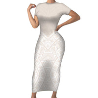 Lotu Tamaiti Tongan Polynesian Art Pattern Short Sleeve Bodycon Dress Traditional Tribal Motifs - Polynesian Pride