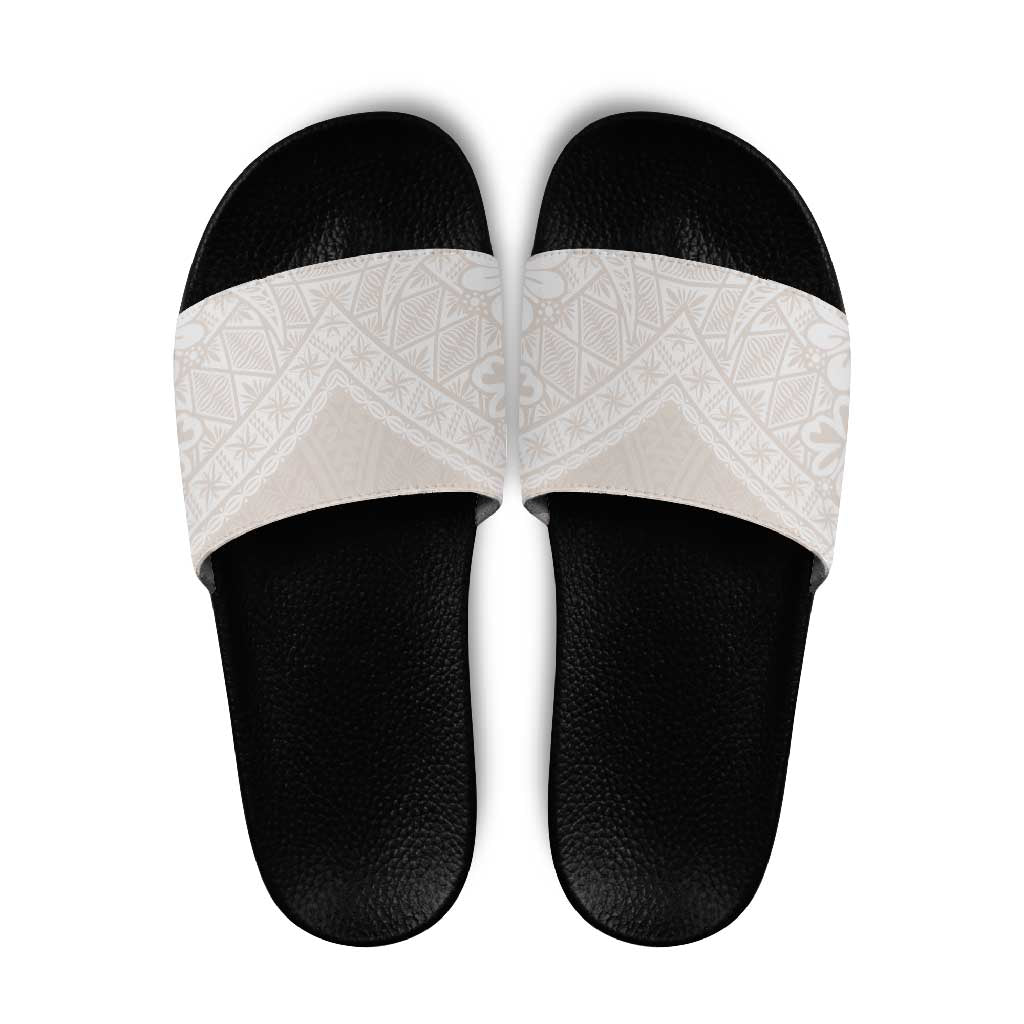 Lotu Tamaiti Tongan Polynesian Art Pattern Slide Sandals Traditional Tribal Motifs LT9 White - Polynesian Pride