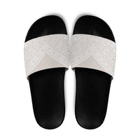 Lotu Tamaiti Tongan Polynesian Art Pattern Slide Sandals Traditional Tribal Motifs LT9 White - Polynesian Pride