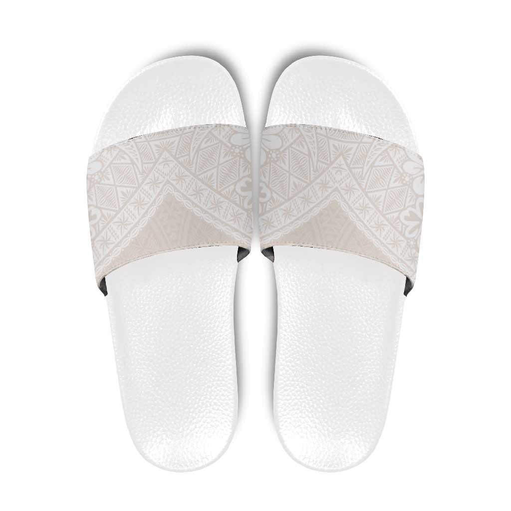 Lotu Tamaiti Tongan Polynesian Art Pattern Slide Sandals Traditional Tribal Motifs LT9 White - Polynesian Pride