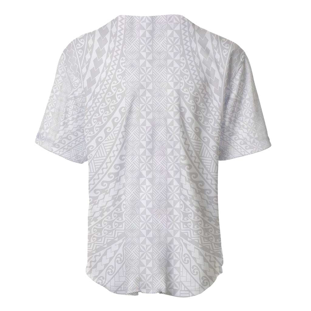 Lotu Tamaiti White Tongan Ngatu Baseball Jersey Polynesian Tribal Fonulei Pattern - Polynesian Pride
