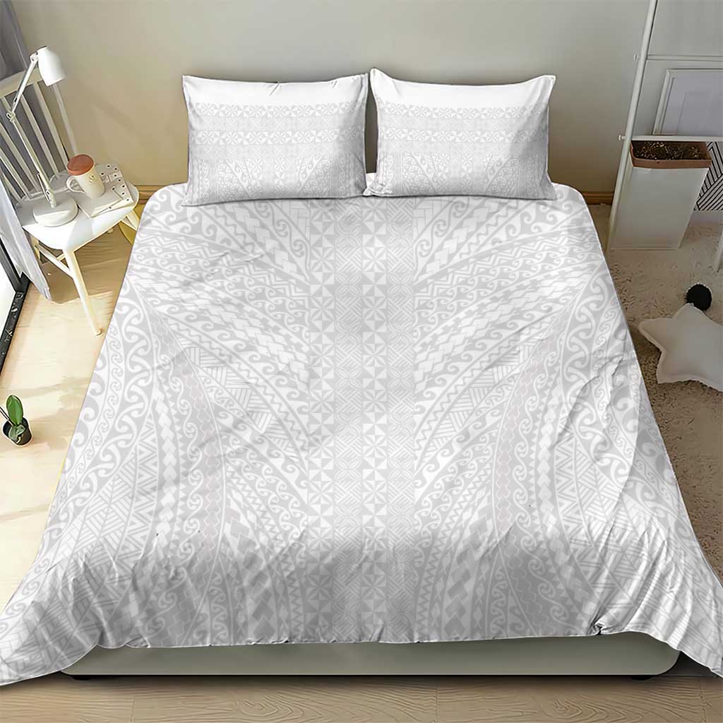 Lotu Tamaiti White Tongan Ngatu Bedding Set Polynesian Tribal Fonulei Pattern LT9 - Polynesian Pride