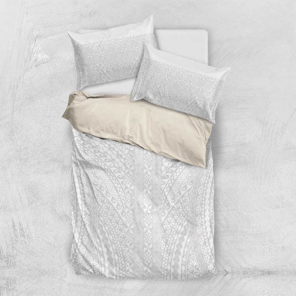 Lotu Tamaiti White Tongan Ngatu Bedding Set Polynesian Tribal Fonulei Pattern LT9 US Twin 172cm x 218cm White - Polynesian Pride