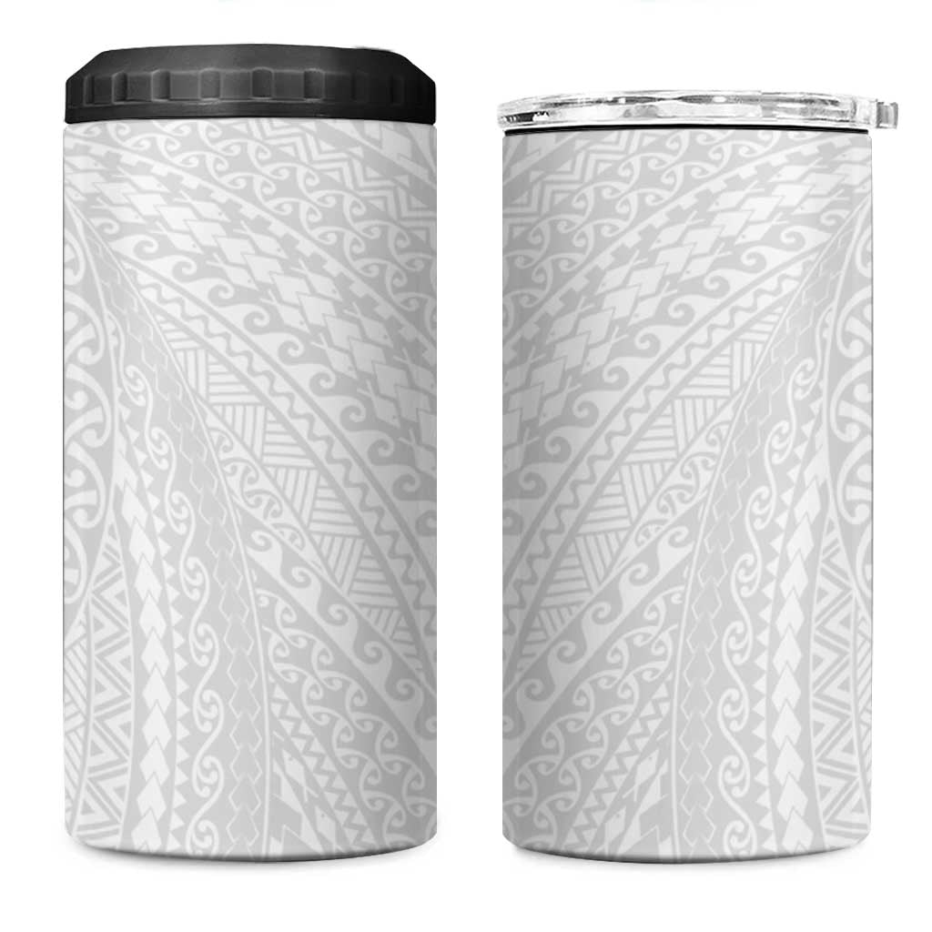 Lotu Tamaiti White Tongan Ngatu 4 in 1 Can Cooler Tumbler Polynesian Tribal Fonulei Pattern - Polynesian Pride