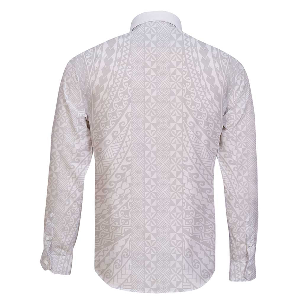 Lotu Tamaiti White Tongan Ngatu Family Matching Off Shoulder Maxi Dress and Hawaiian Shirt Polynesian Tribal Fonulei Pattern LT9 - Polynesian Pride