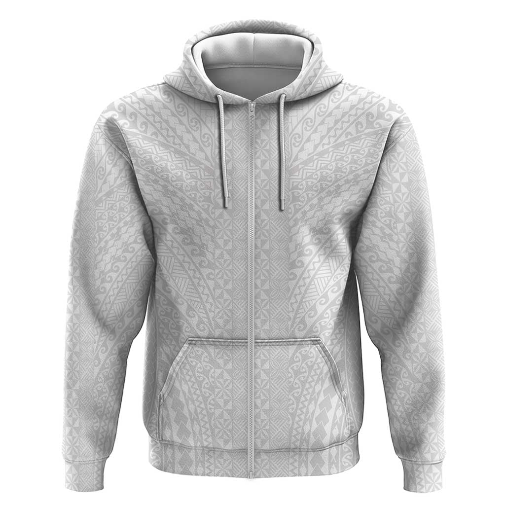 Lotu Tamaiti White Tongan Ngatu Hoodie Polynesian Tribal Fonulei Pattern - Polynesian Pride